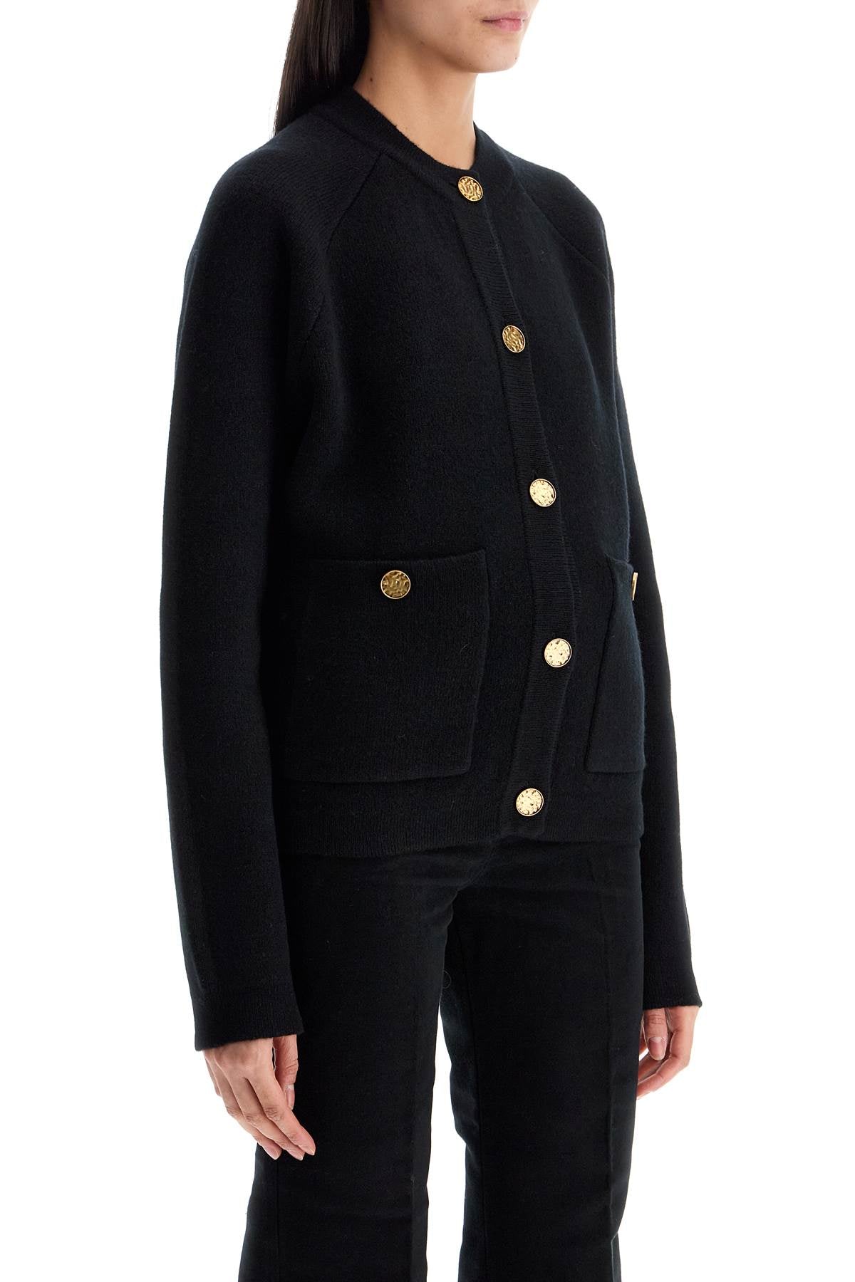 Toteme black rws wool cardigan with golden buttons