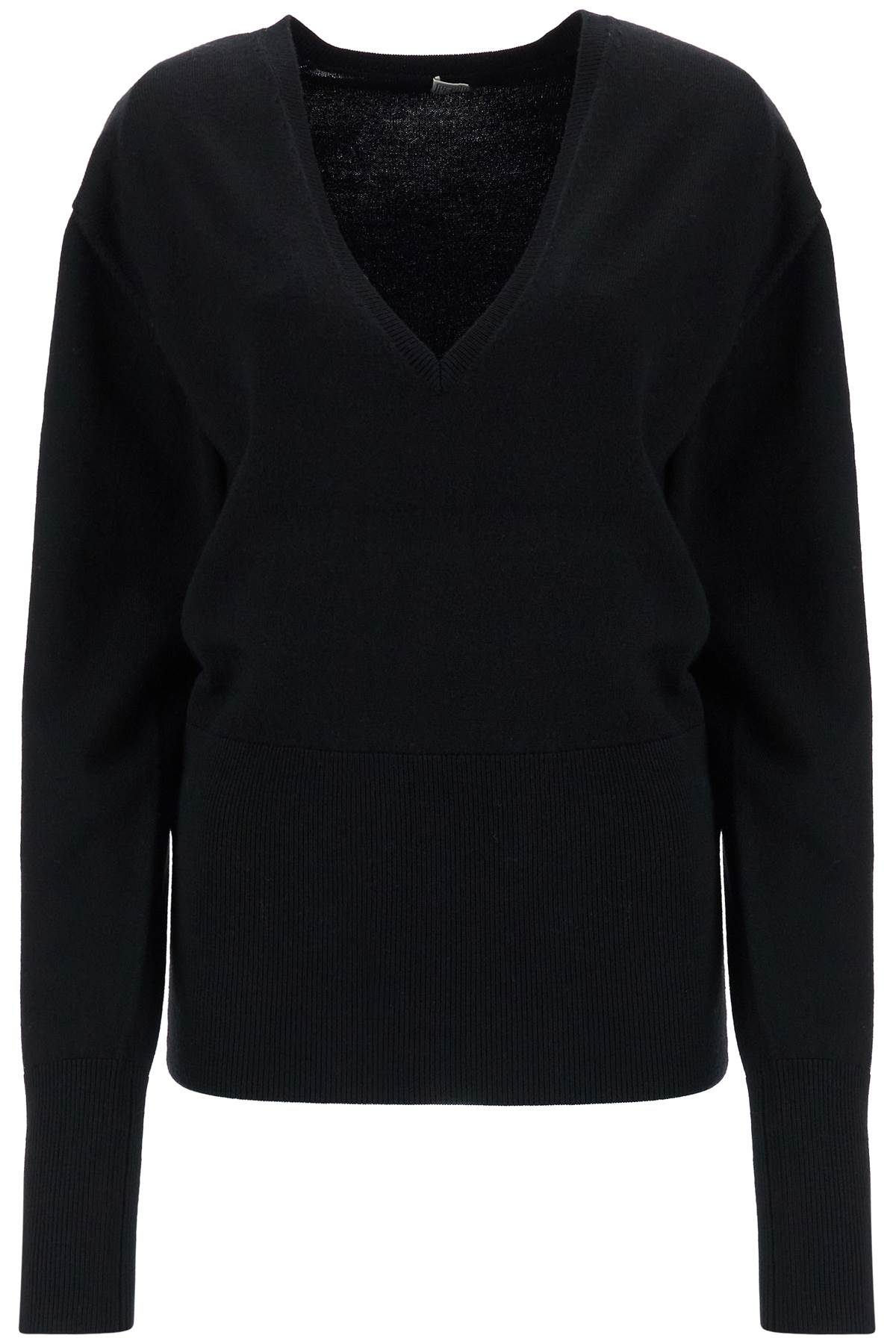 Toteme rws wool black sweater with deep v-neck