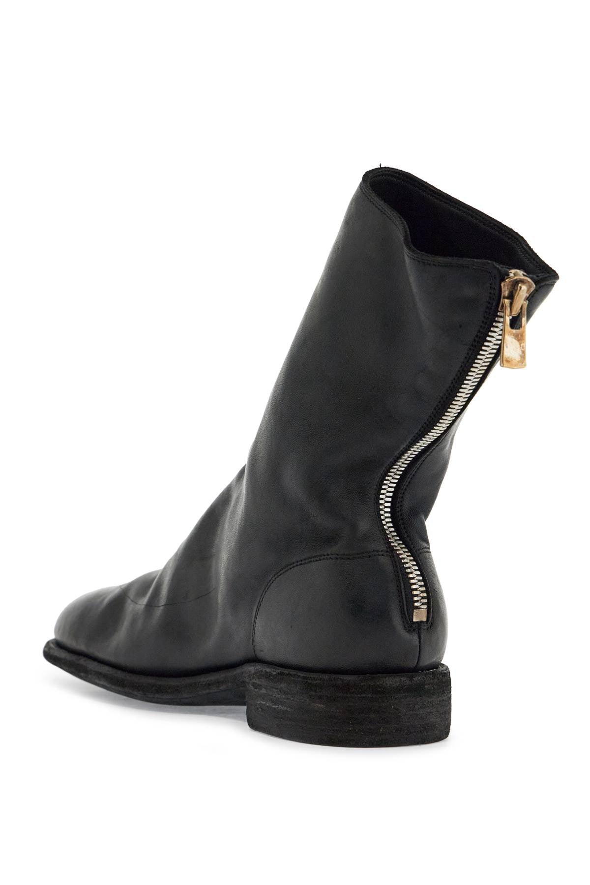 Guidi black leather boots with zip and leather sole