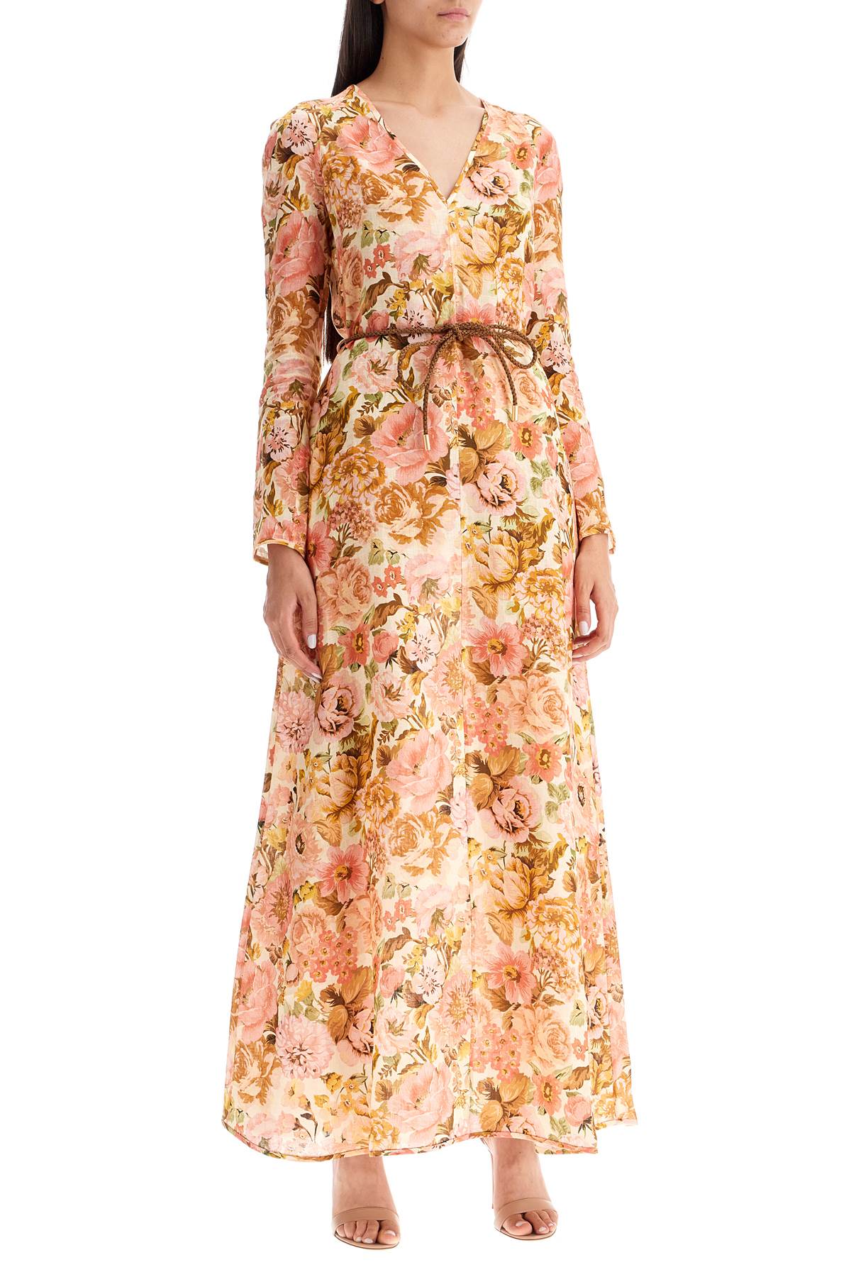 Zimmermann maxi linen golden plunge dress with