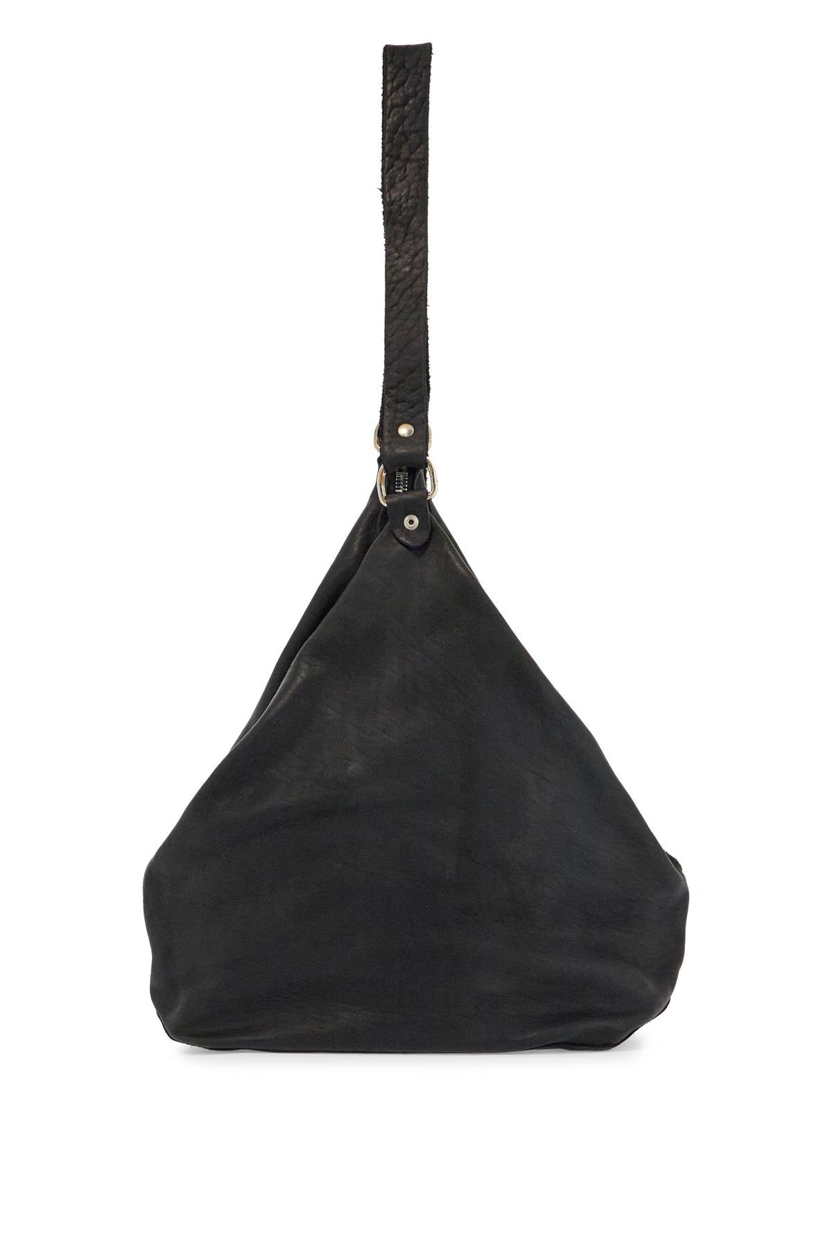 Guidi black horse leather triangular bag with zip closure