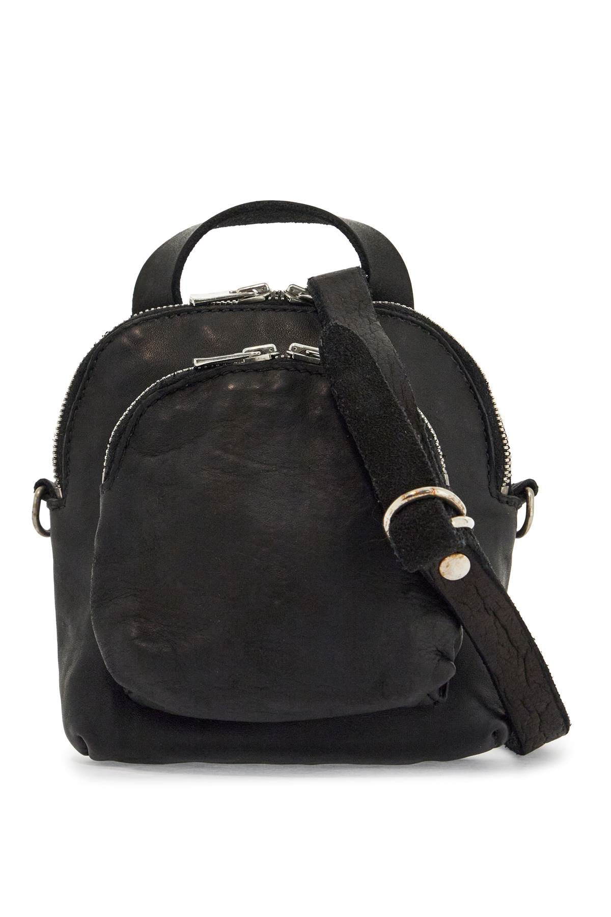 Guidi mini backpack in black horse leather with handle and straps