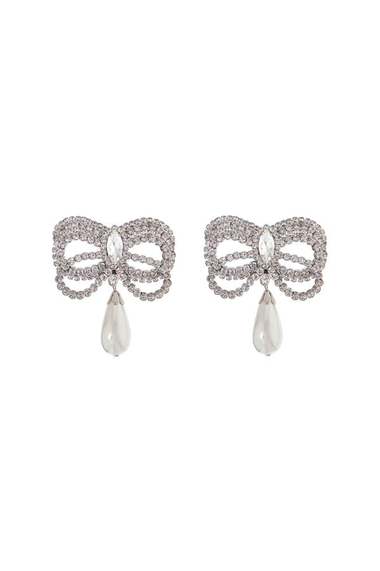 Alessandra Rich hypoallergenic brass earrings in silver with bow and drop pearl