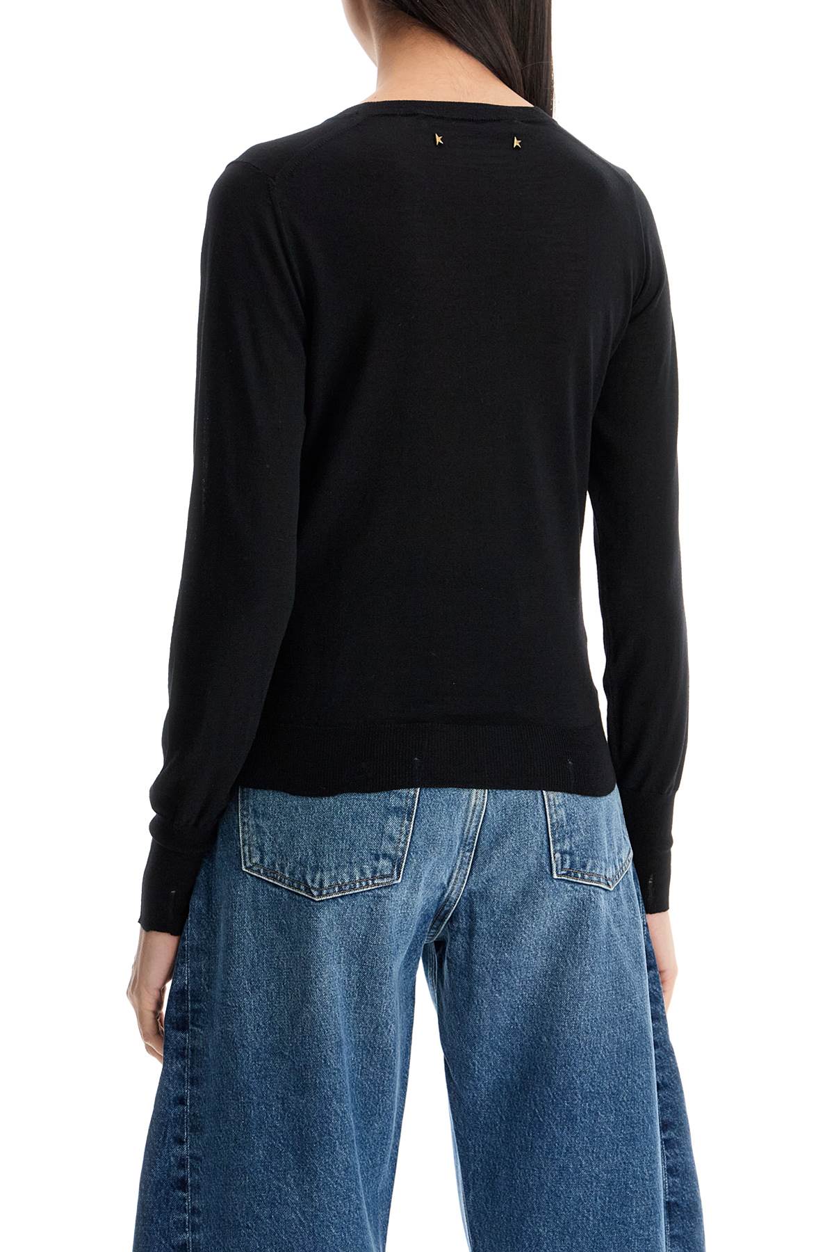 Golden Goose black merino wool sweater with golden applications for women