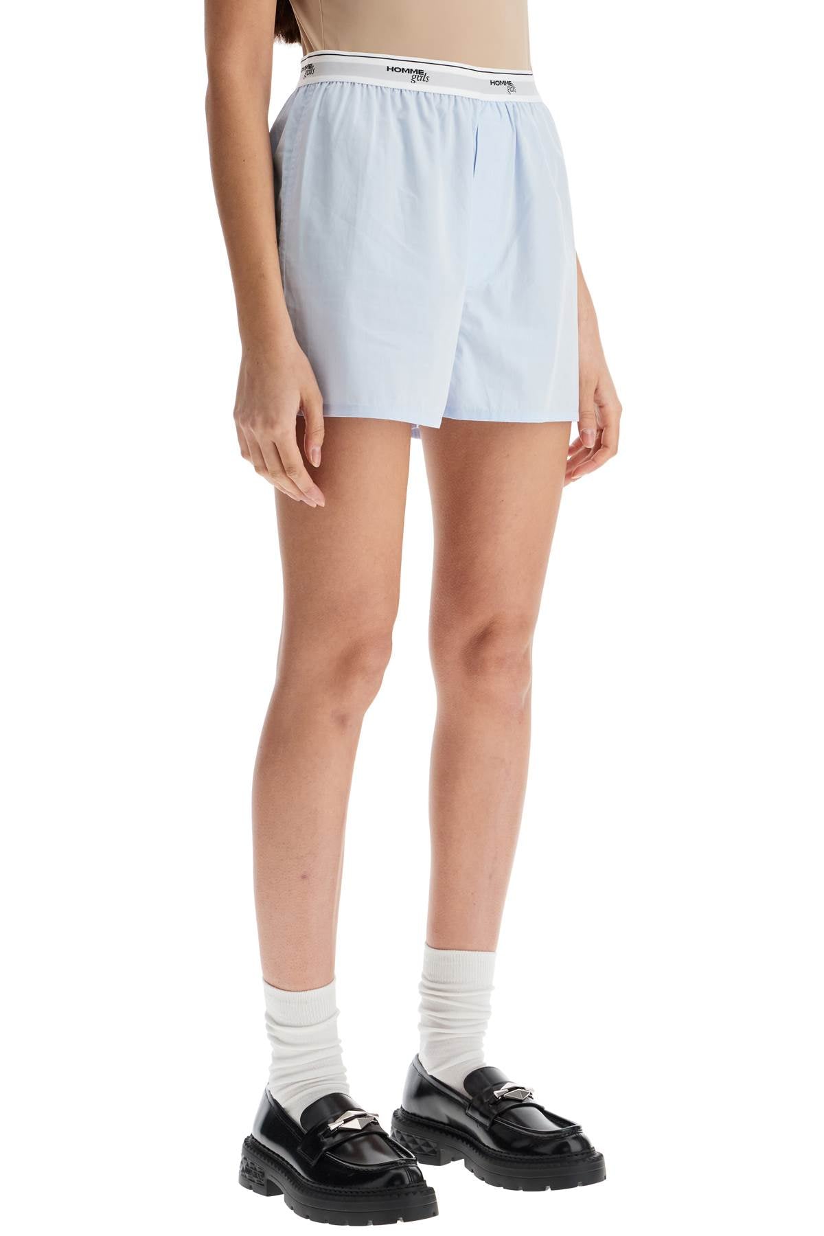 Homme Girls light blue high-waisted cotton boxer shorts