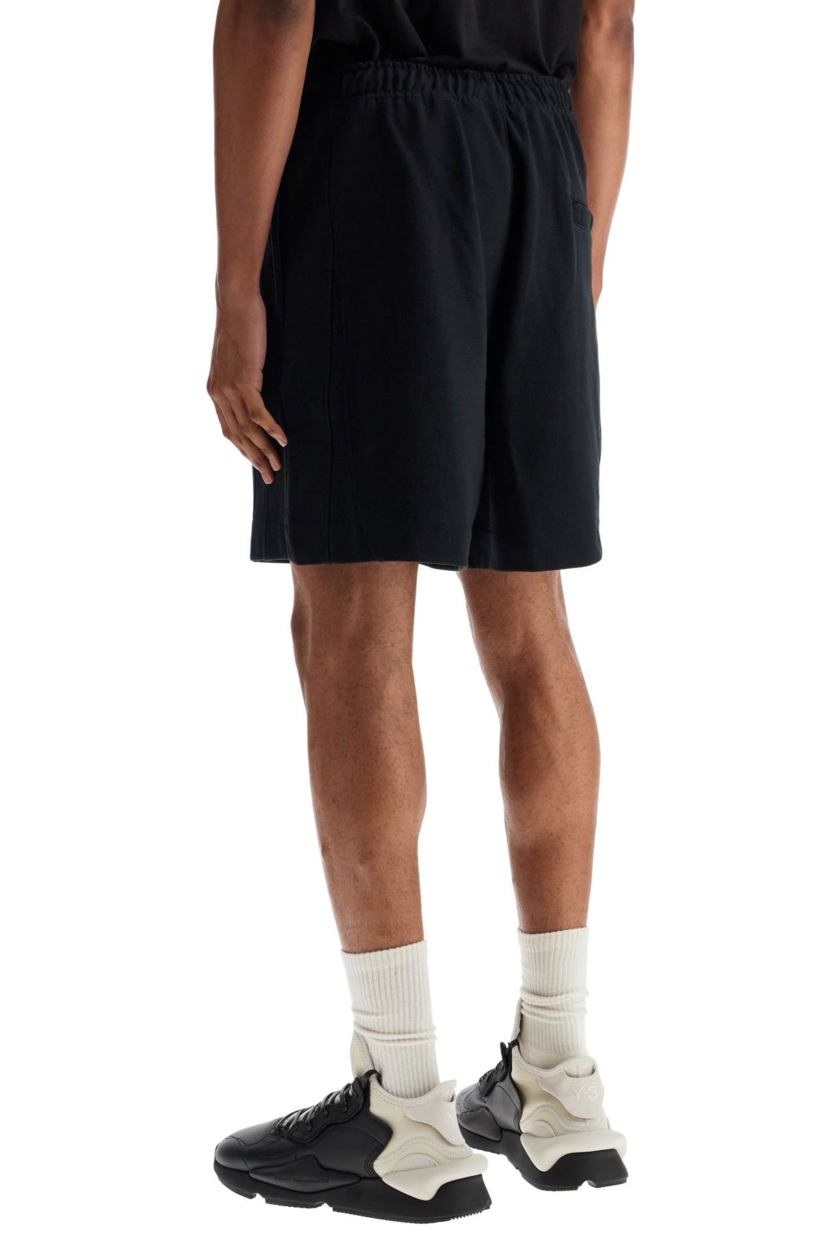 Y-3 black cotton shorts with white stripes