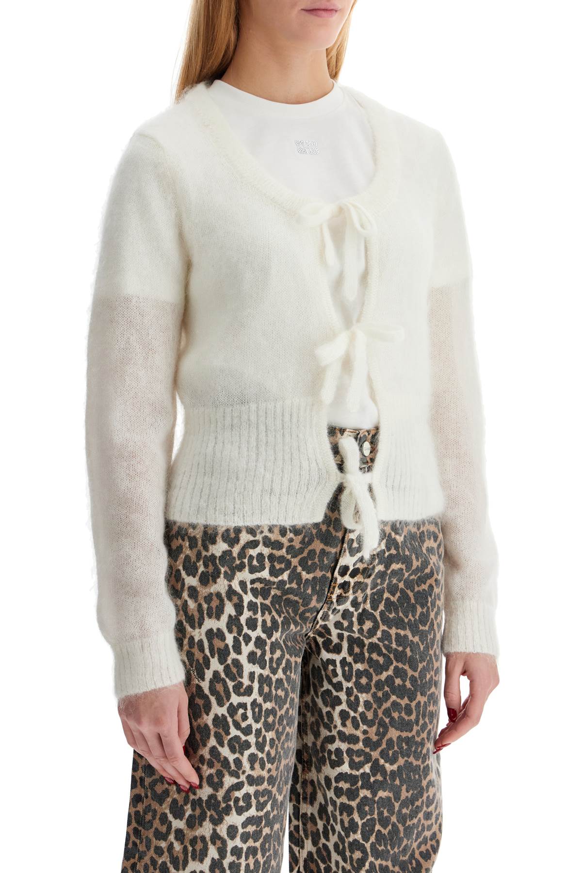 Ganni mohair cardigan with bow accents