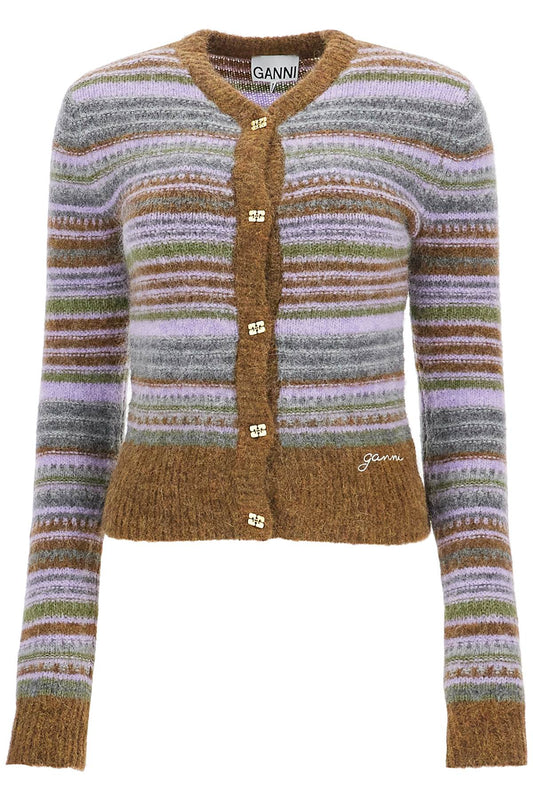 Ganni soft striped cardigan with fluffy