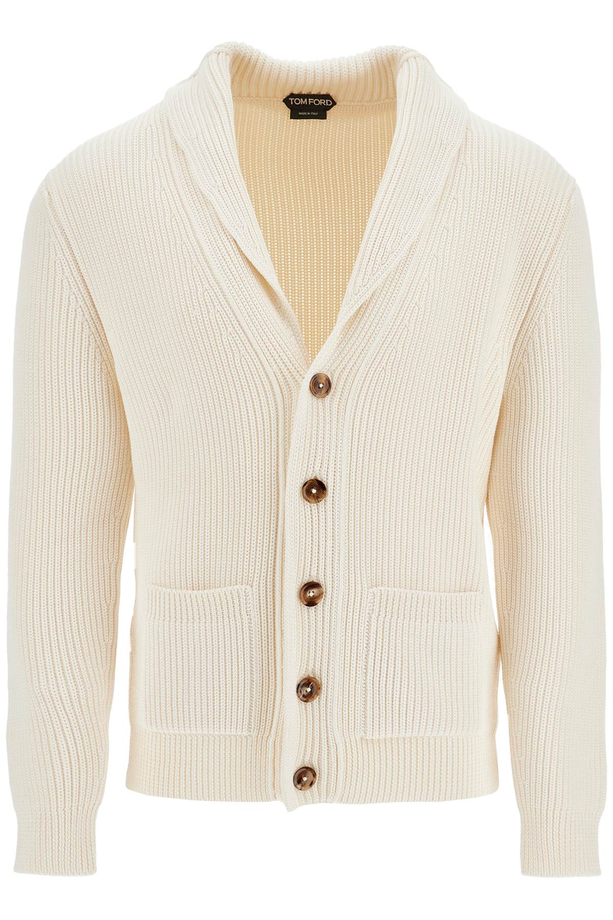 Tom Ford white silk and wool cardigan with shawl collar