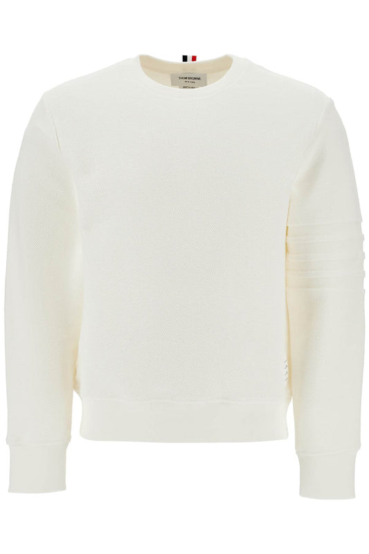 thom browne white cotton four bar crewneck sweatshirt